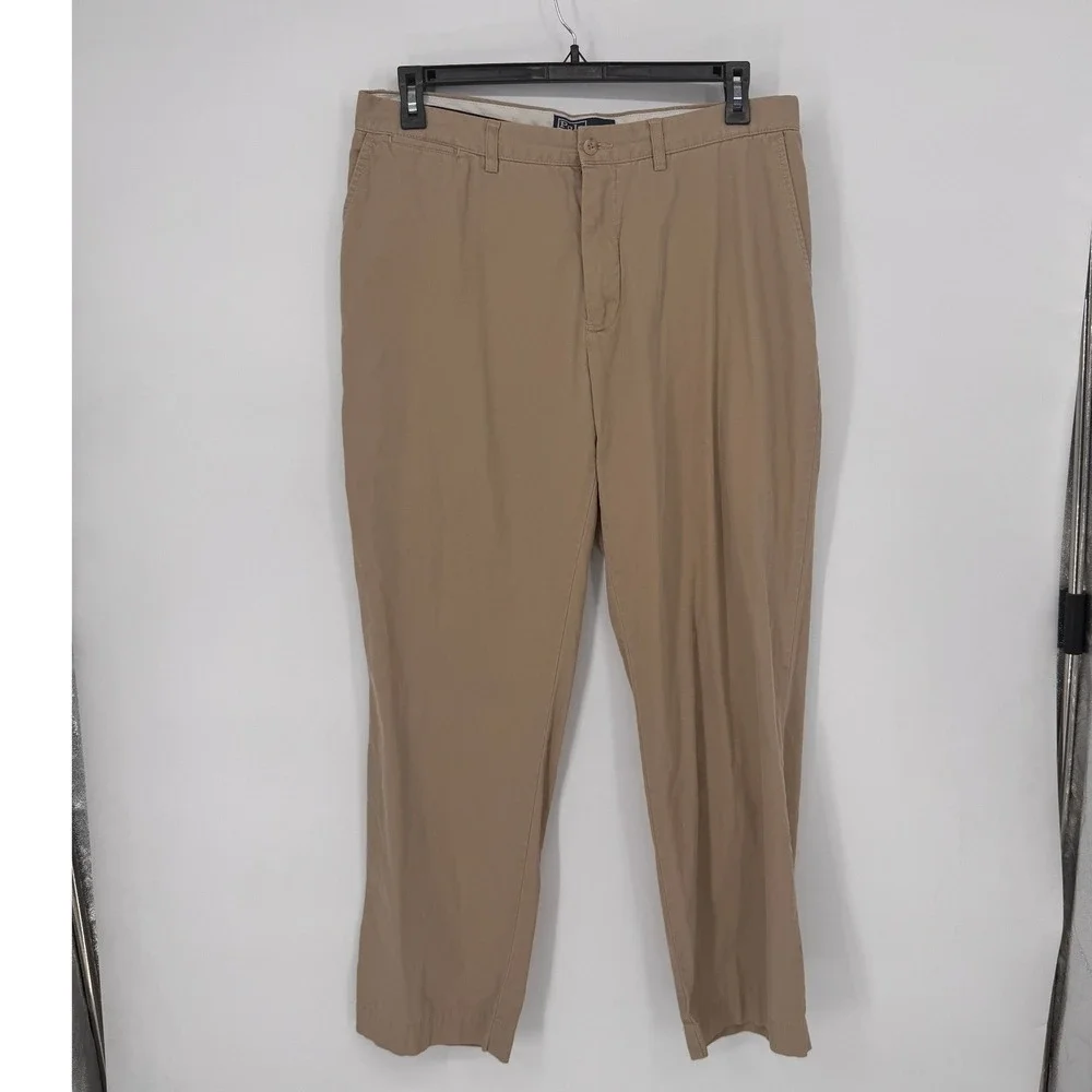 Polo Ralph Lauren Chino Pants Mens 36/32 Tan Good Flat Front Cotton Straight Leg